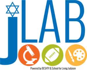 A blue and white logo with various colored icons.