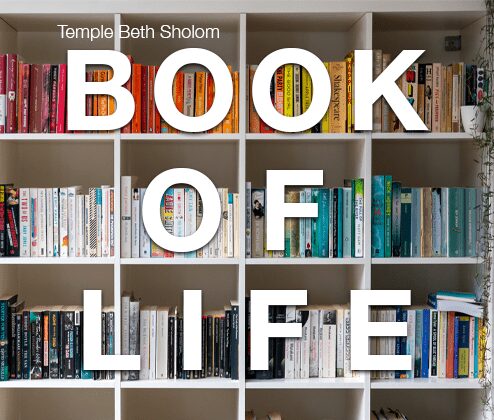 A book of life is written in white letters.