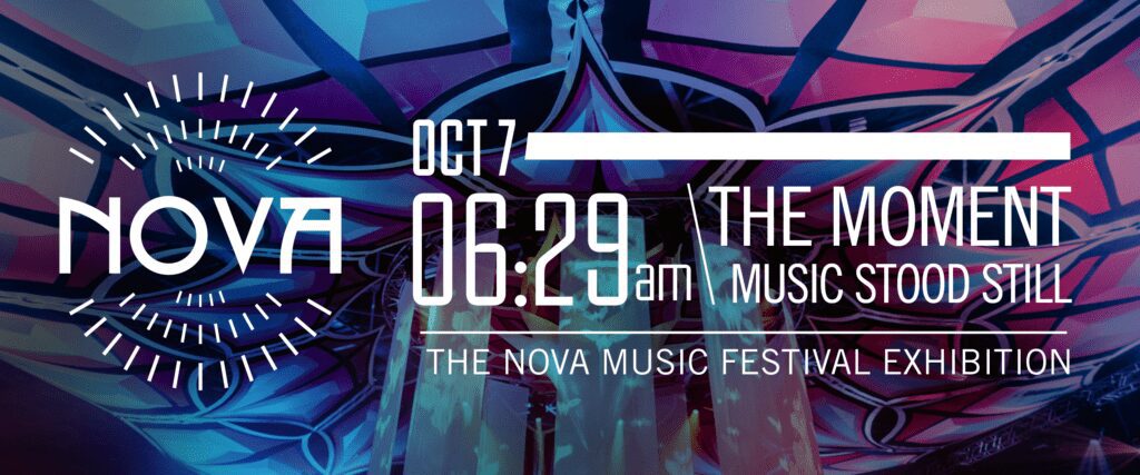 A clock that reads " the nova music festival ".
